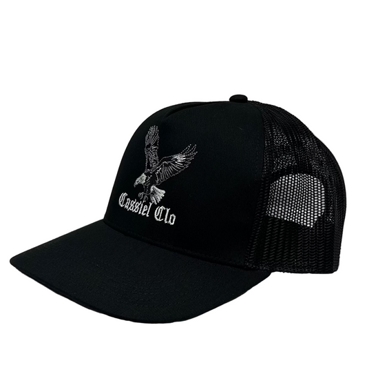Cassiel Eagle Embroidered Black Trucker Cap