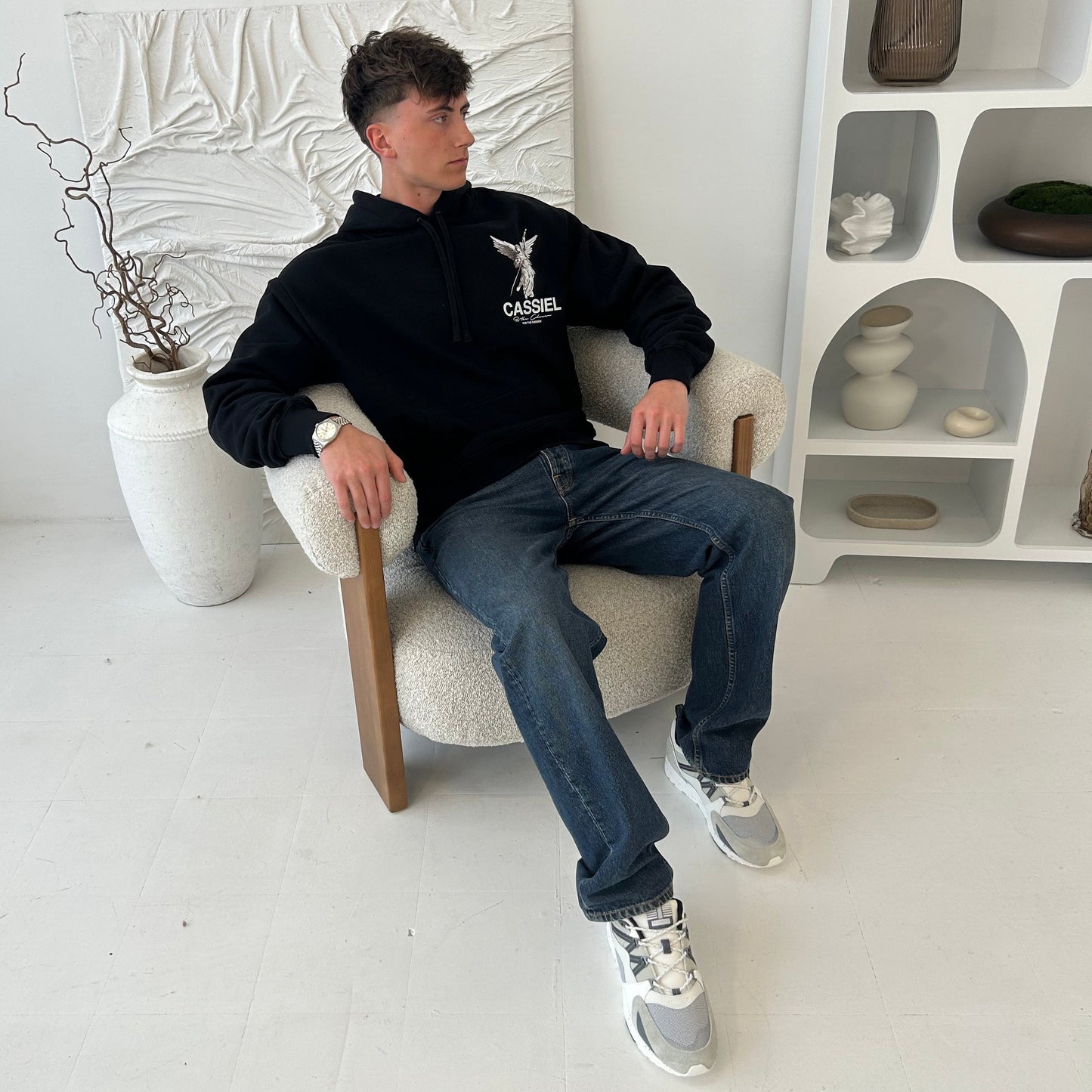 Cassiel Clo Fleur De Lis Angel Black Heavyweight Hoodie Sweatshirt