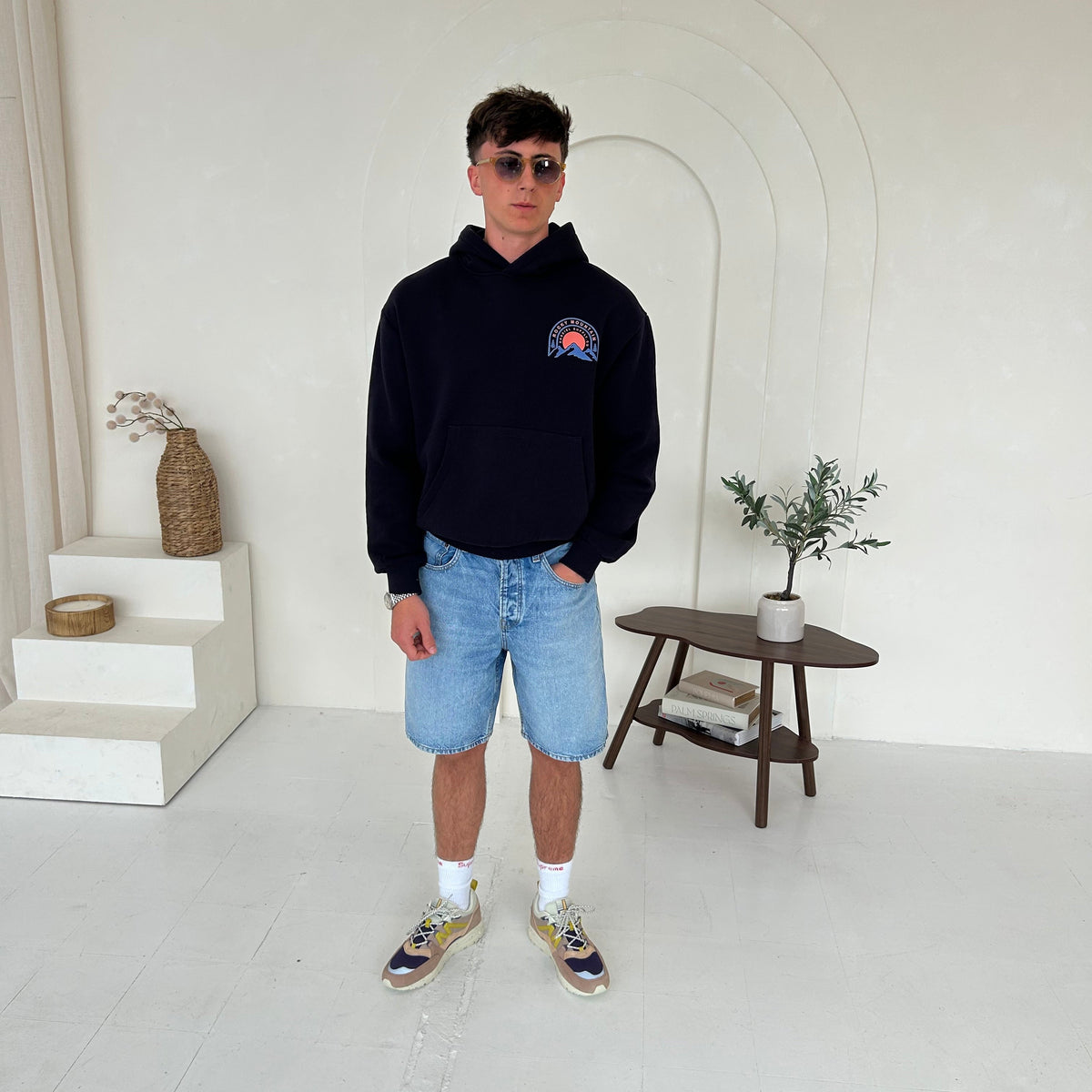 Cassiel Clo Rocky Mountain Navy Box Hoodie Sweatshirt