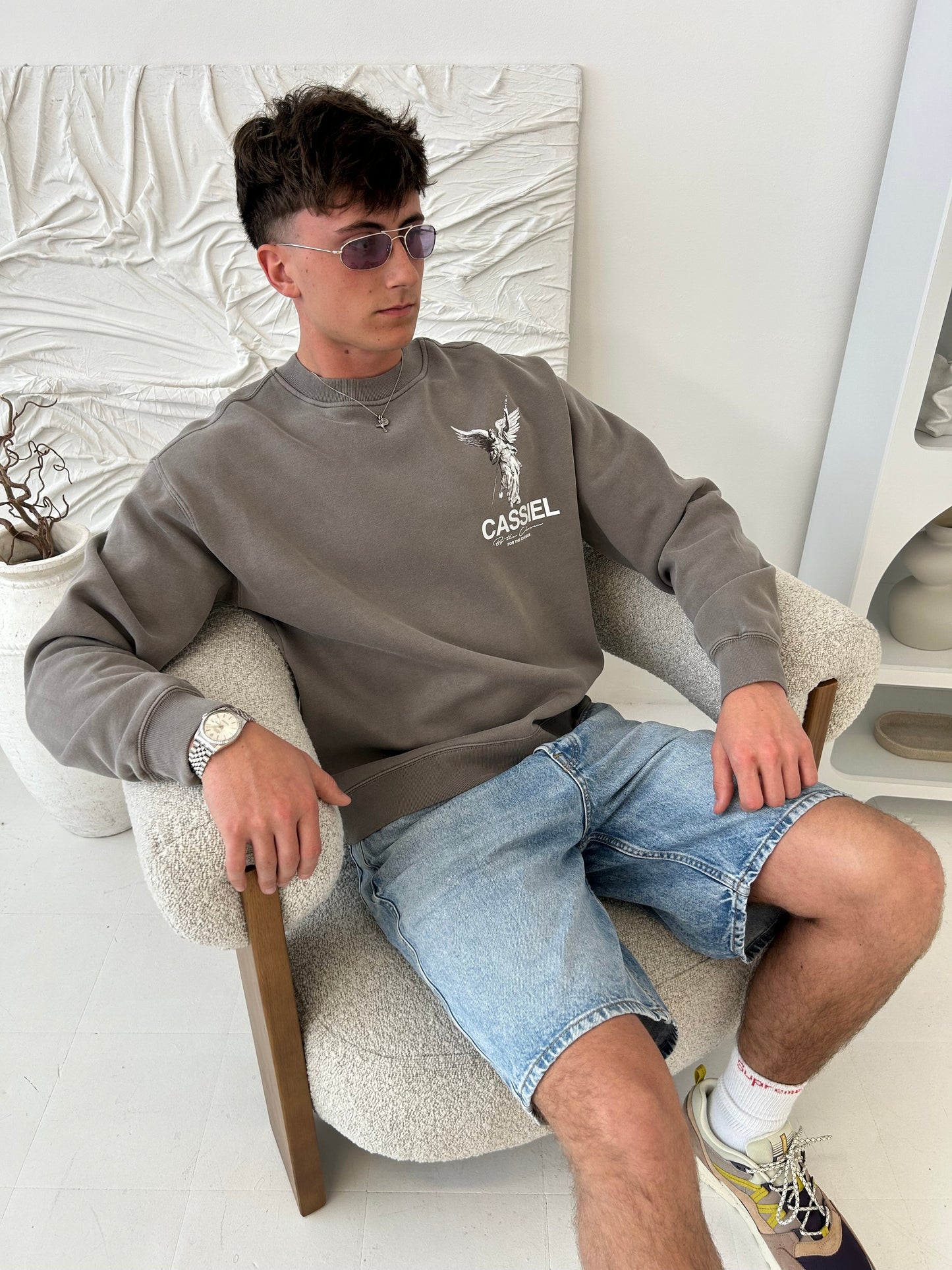 Cassiel Clo Fleur De Lis Angel Faded Grey Sweatshirt