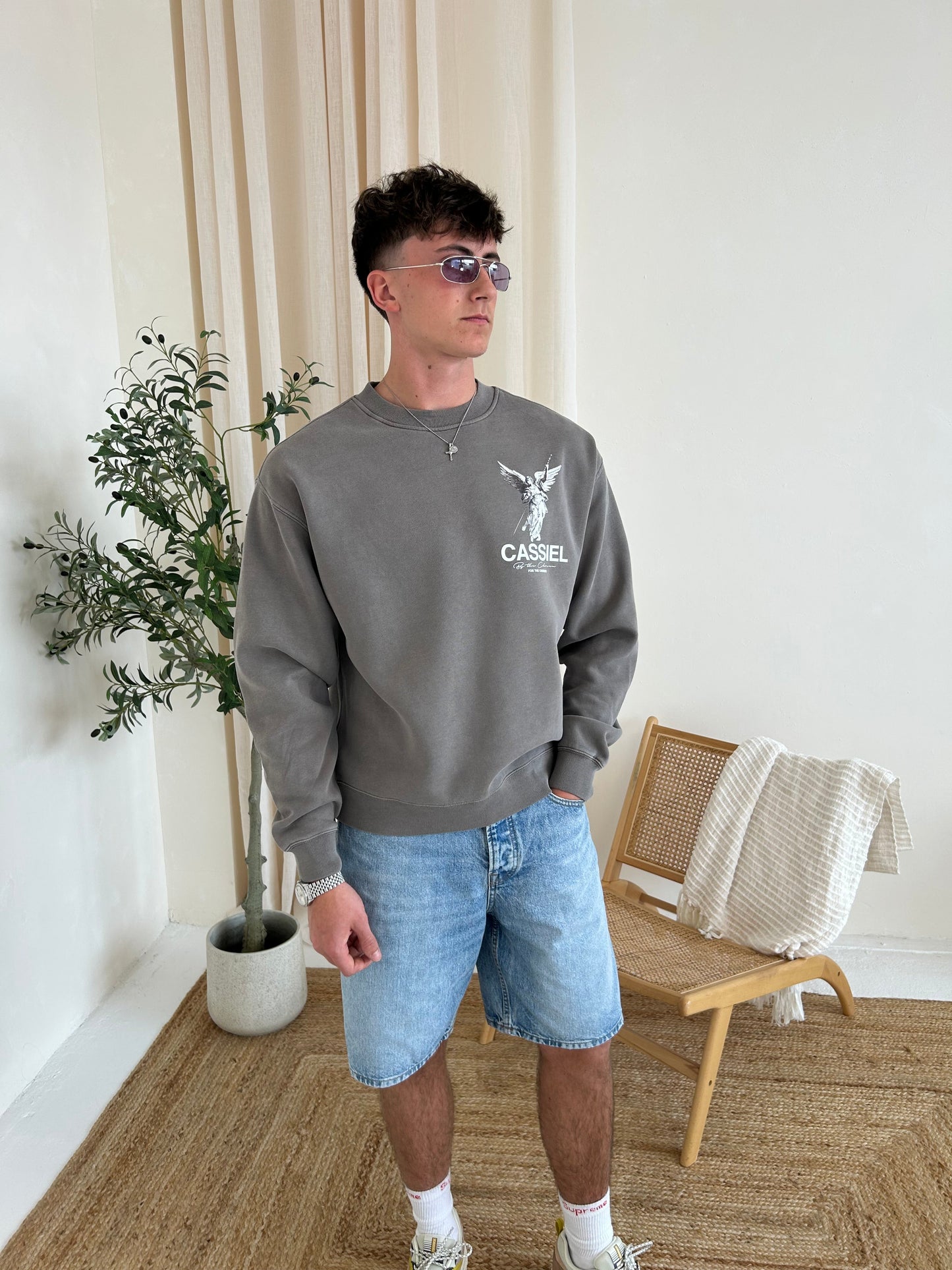 Cassiel Clo Fleur De Lis Angel Faded Grey Sweatshirt
