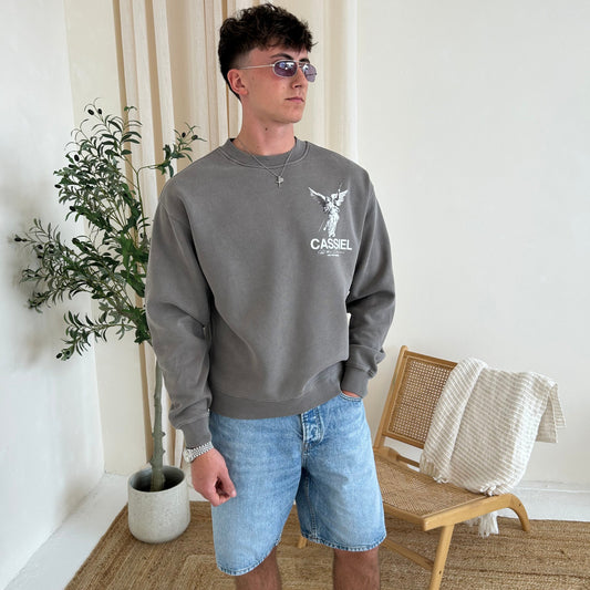 Cassiel Clo Fleur De Lis Angel Faded Grey Sweatshirt