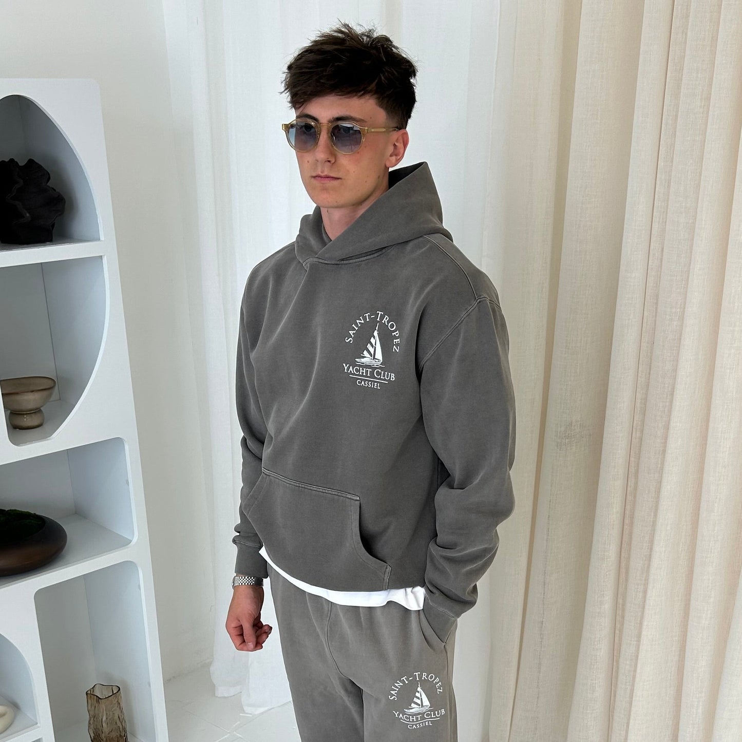 Cassiel Clo Saint Tropez Faded Grey Hoodie Sweatshirt