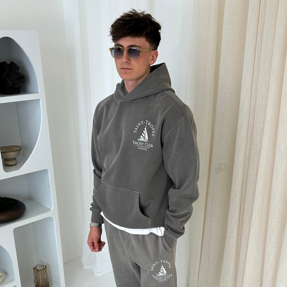 Cassiel Clo Saint Tropez Faded Grey Hoodie Sweatshirt