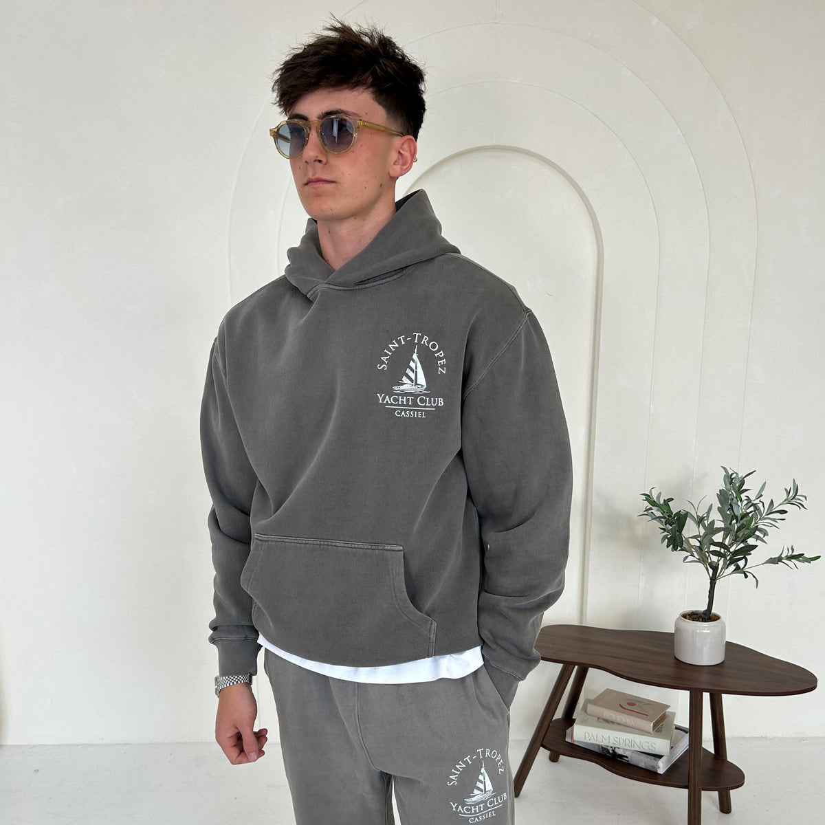 Cassiel Clo Saint Tropez Faded Grey Hoodie Sweatshirt