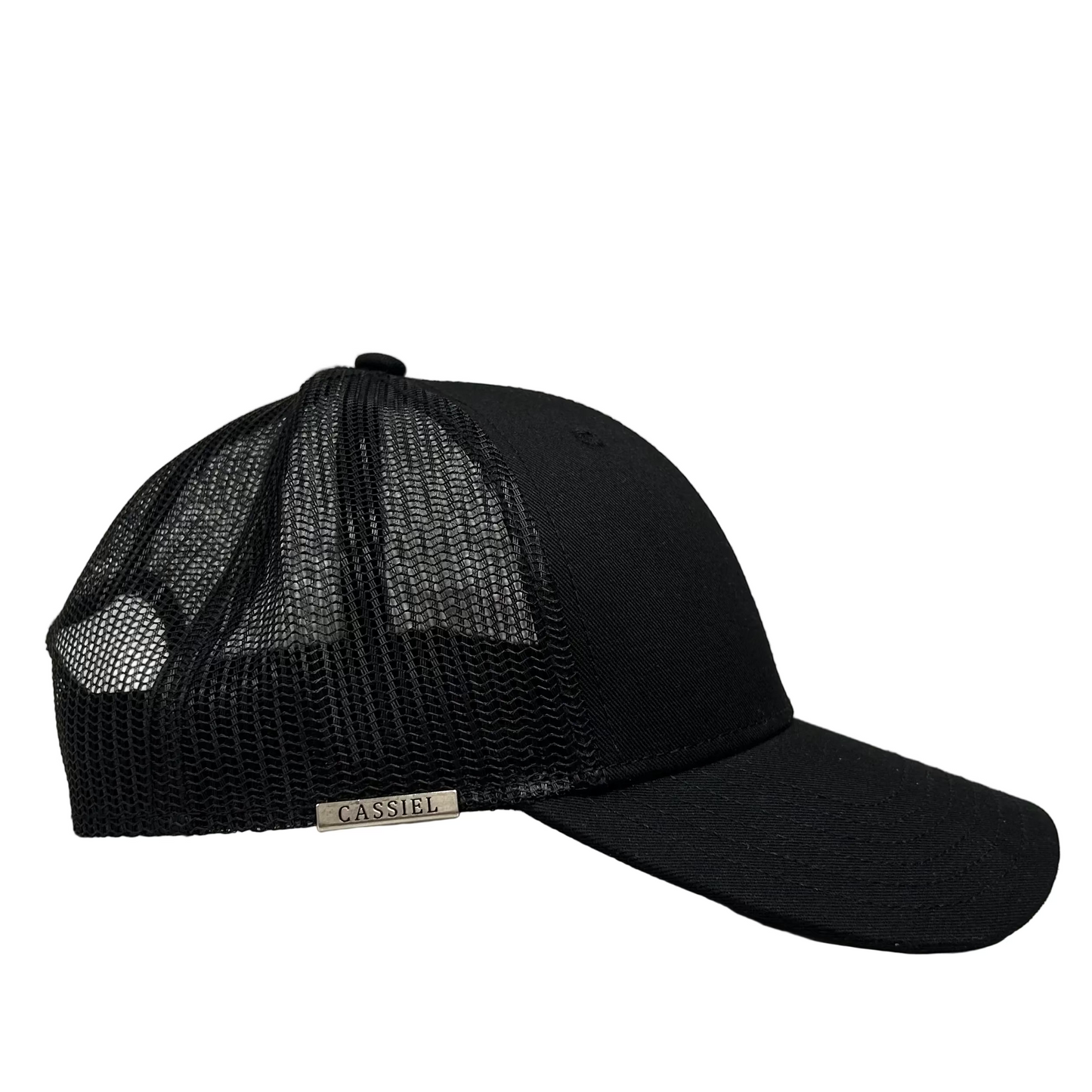 Cassiel Clo Cotton Metal Badge Black Trucker Cap