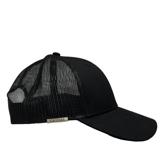 Cassiel Clo Cotton Metal Badge Black Trucker Cap