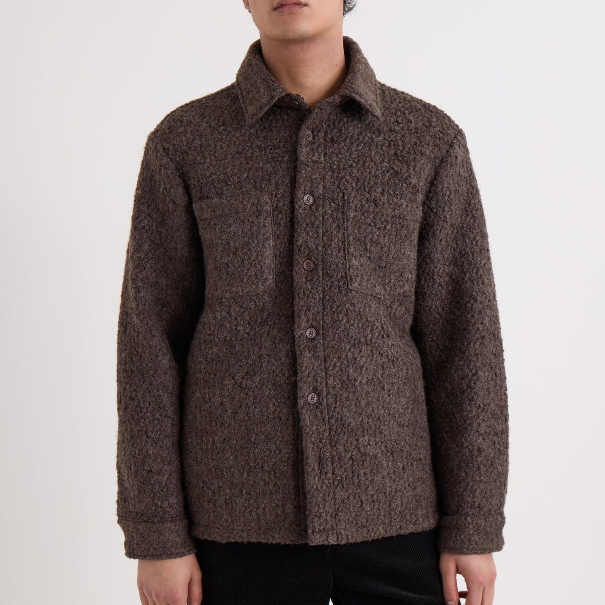 Wax London Mount Reversible Bobble Wool Brown Overshirt