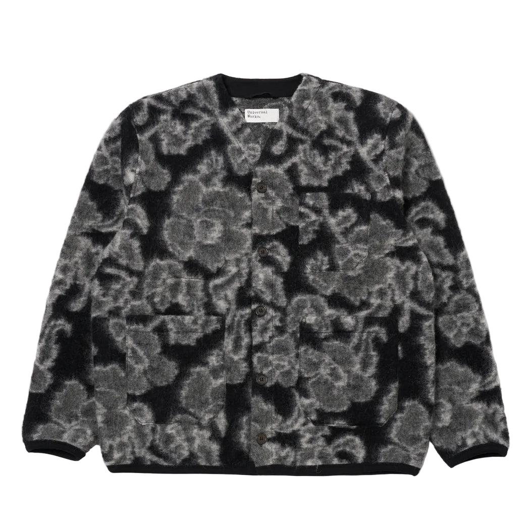 Universal Works Flower Wool Fleece Black Cardigan