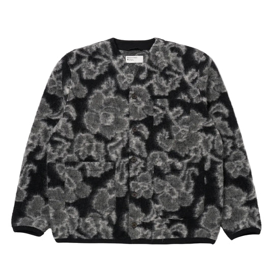 Universal Works Flower Wool Fleece Black Cardigan