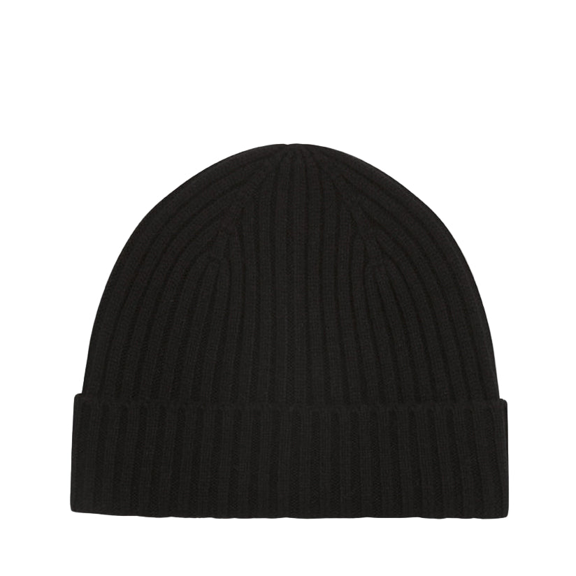 Wax London Fisherman Lambswool Black Beanie Hat