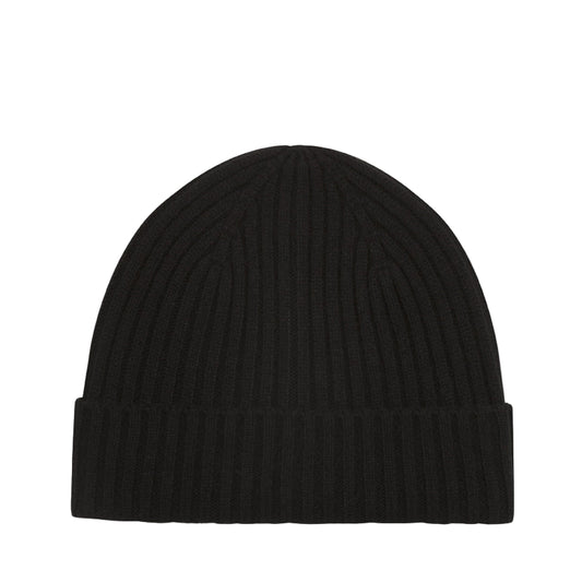 Wax London Fisherman Lambswool Black Beanie Hat