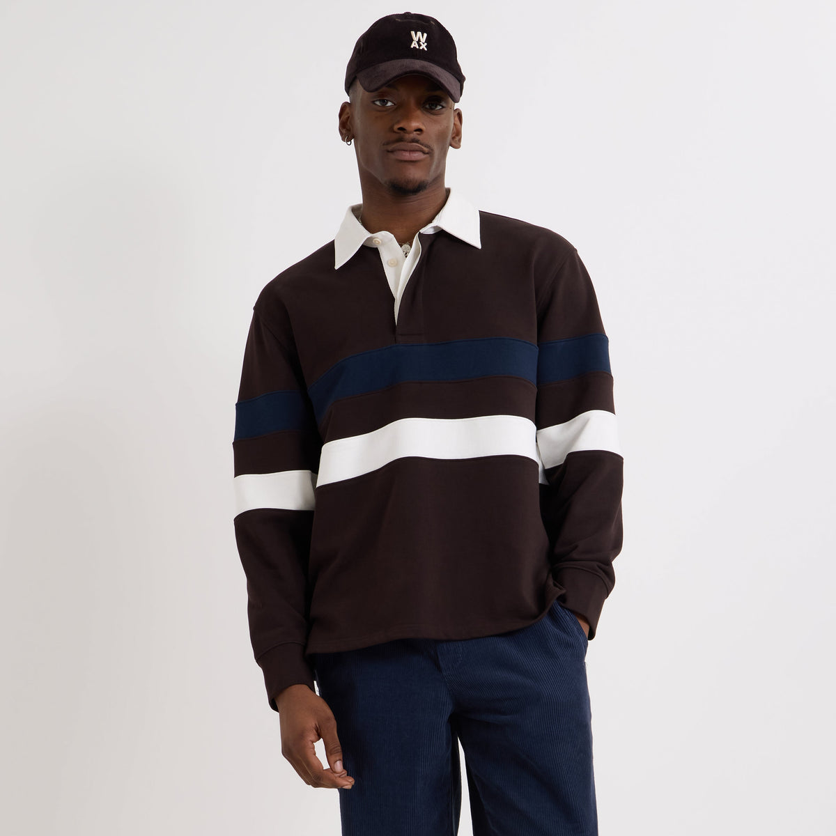Wax London Rowhill Brown Navy Rugby Shirt