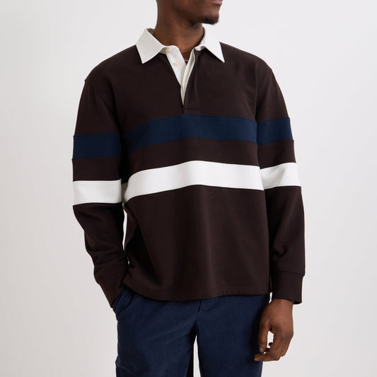 Wax London Rowhill Brown Navy Rugby Shirt