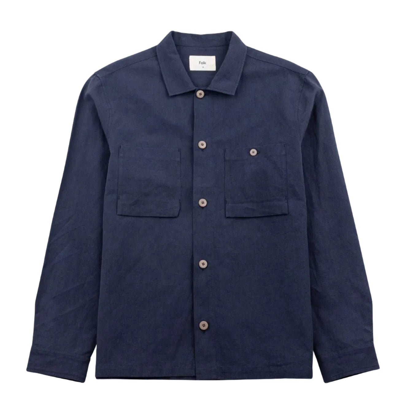 Folk Patch Slub Linen Navy Overshirt