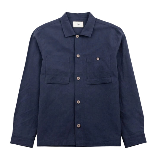 Folk Patch Slub Linen Navy Overshirt