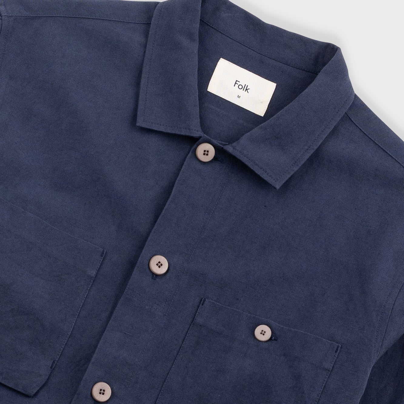 Folk Patch Slub Linen Navy Overshirt