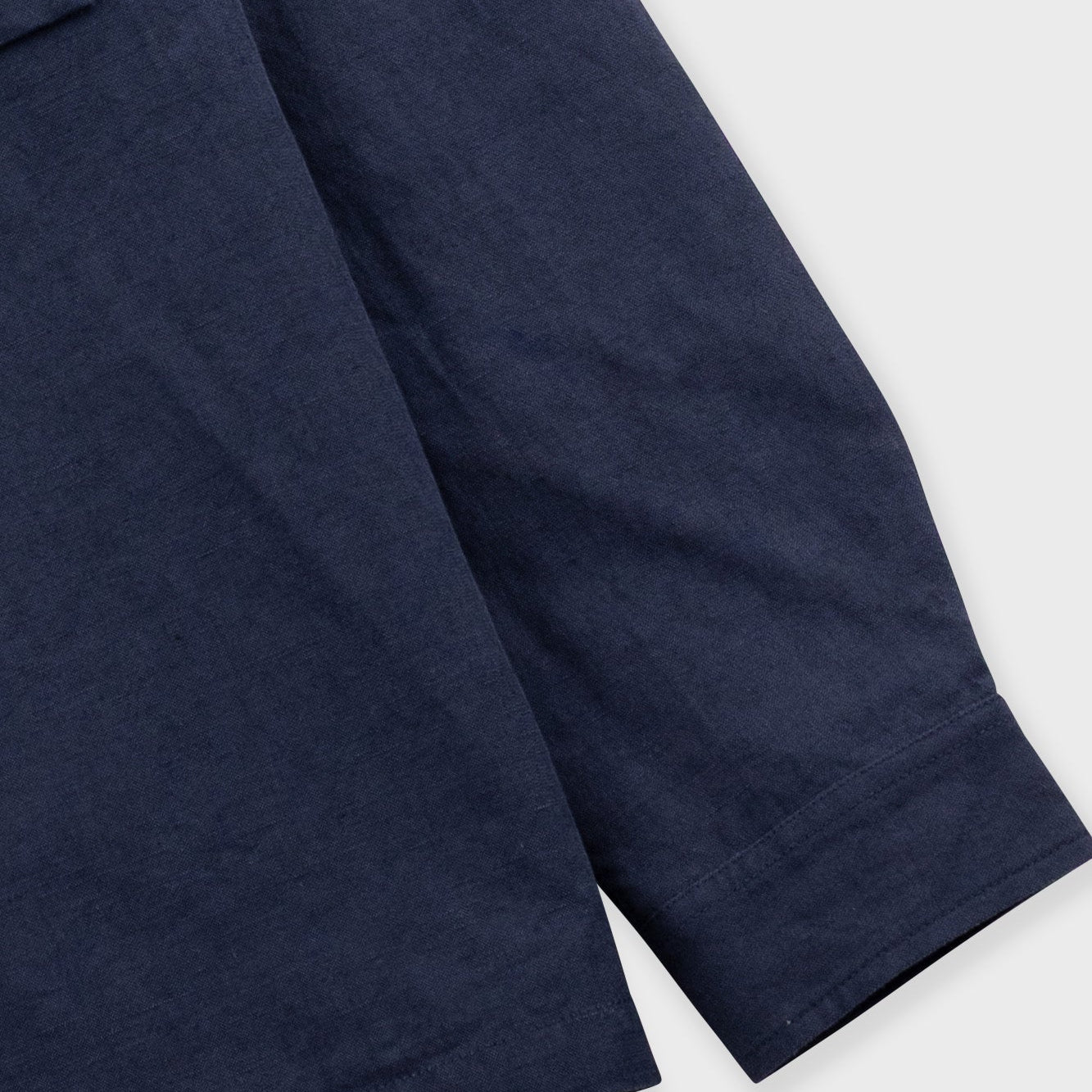 Folk Patch Slub Linen Navy Overshirt