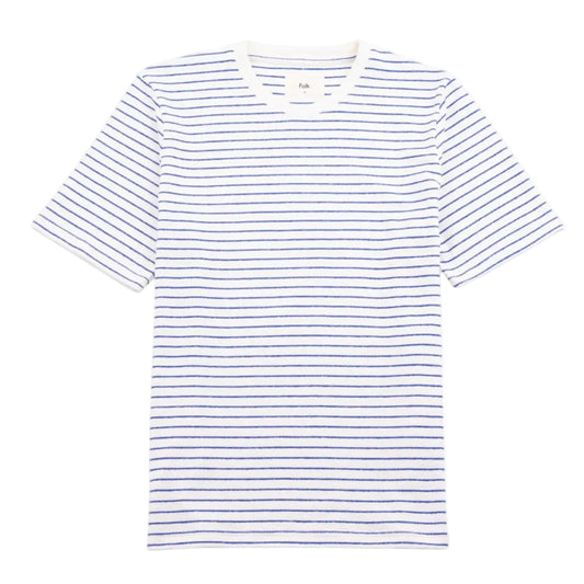 Folk Textured Stripe Ecru Blue Tee