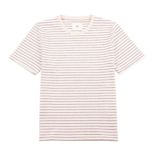 Folk Textured Stripe Ecru Red Tee