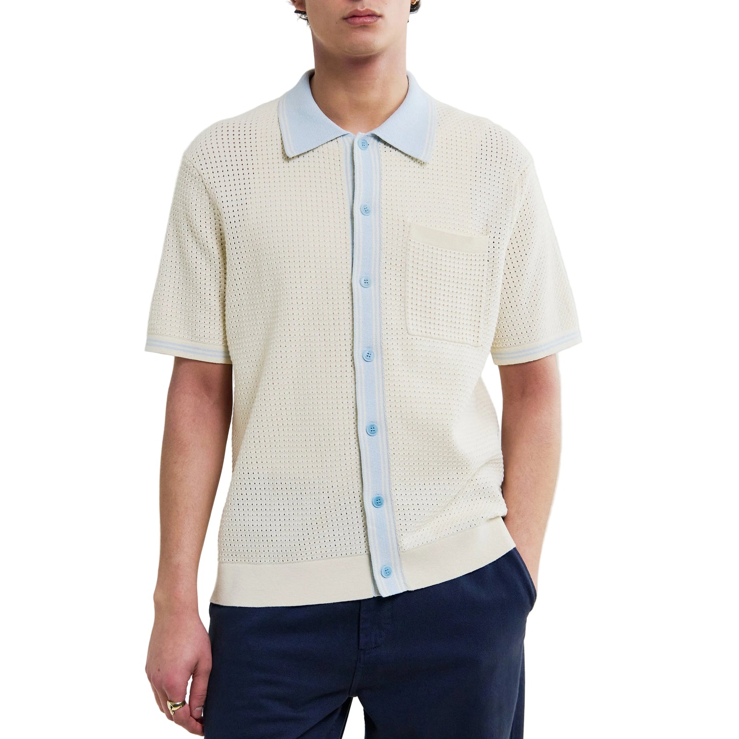 Wax London Belle Tipped Pointelle SS Pale Blue Shirt