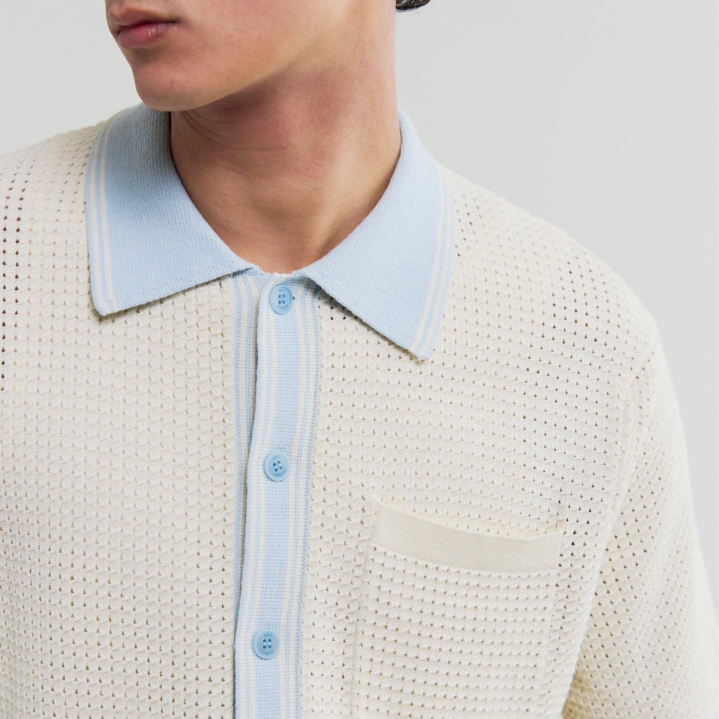 Wax London Belle Tipped Pointelle SS Pale Blue Shirt