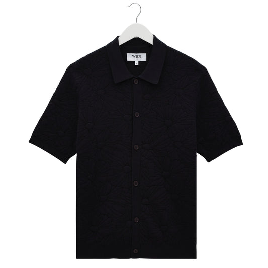 Wax London Tellaro Flower Jacquard Navy Black Shirt