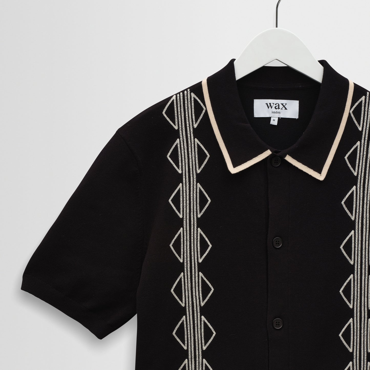 Wax London Tellaro Retro Embroidery Black Ecru SS Shirt