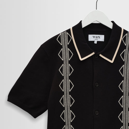 Wax London Tellaro Retro Embroidery Black Ecru SS Shirt