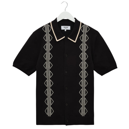 Wax London Tellaro Retro Embroidery Black Ecru SS Shirt