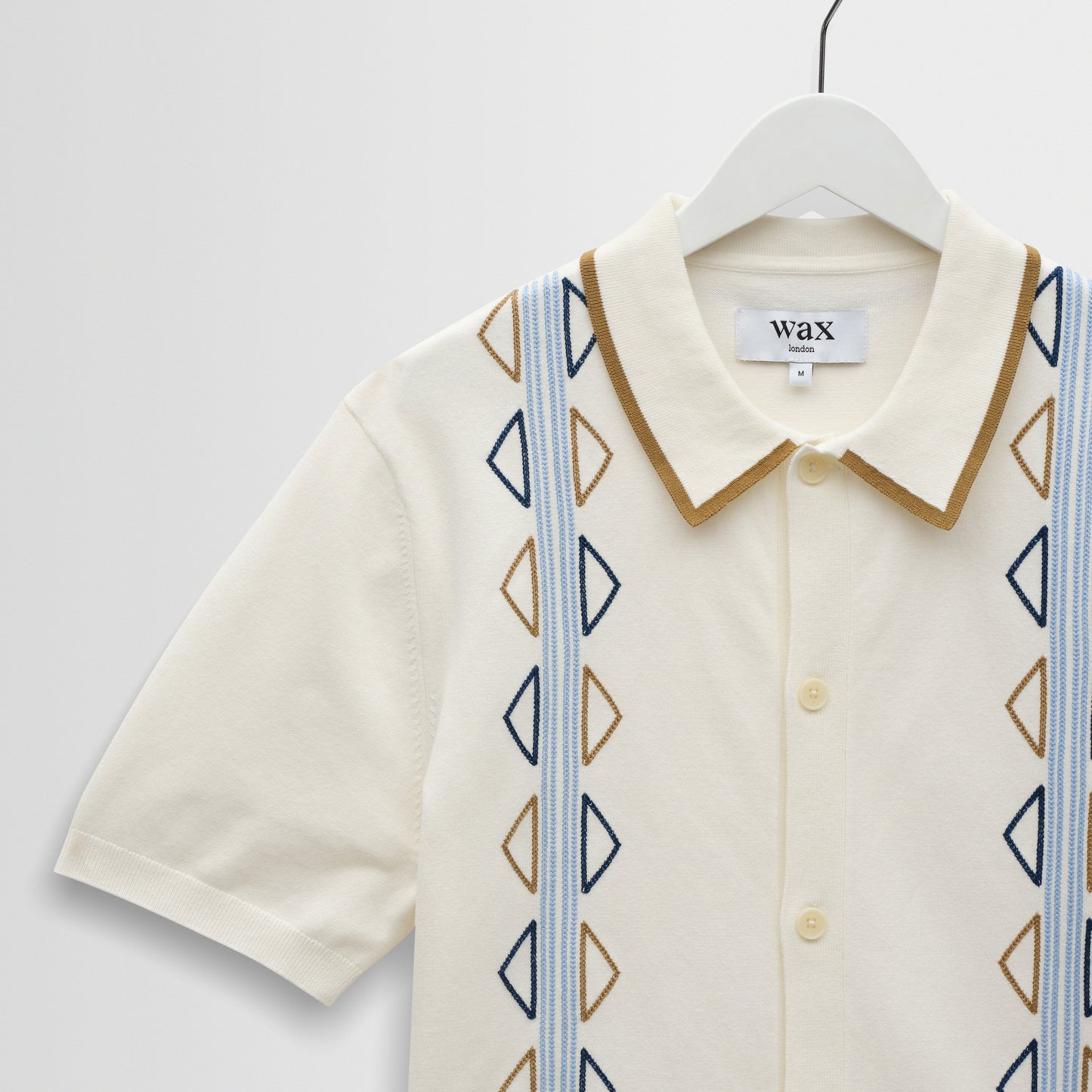 Wax London Tellaro Retro Embroidery Ecru Blue SS Shirt