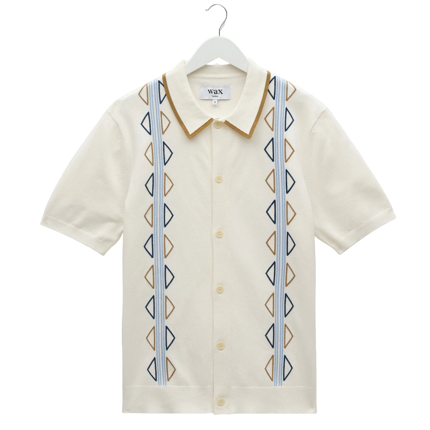 Wax London Tellaro Retro Embroidery Ecru Blue SS Shirt