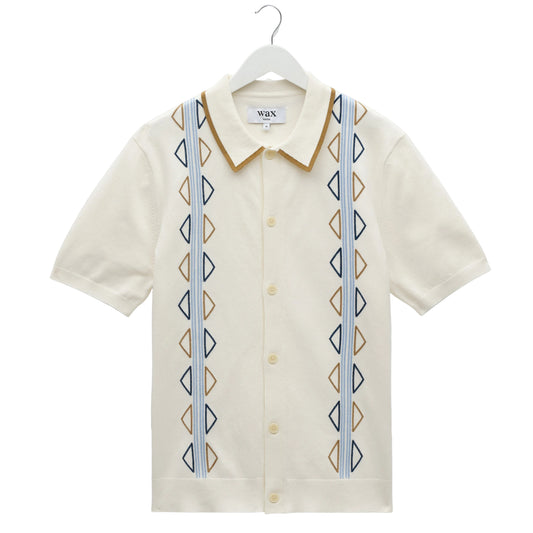 Wax London Tellaro Retro Embroidery Ecru Blue SS Shirt