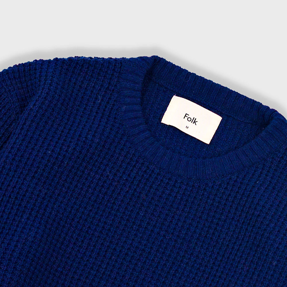 Folk Waffle Crew Navy Knit