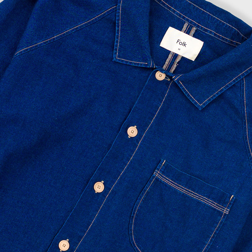 Folk Raglan Indigo Twill Denim Shirt