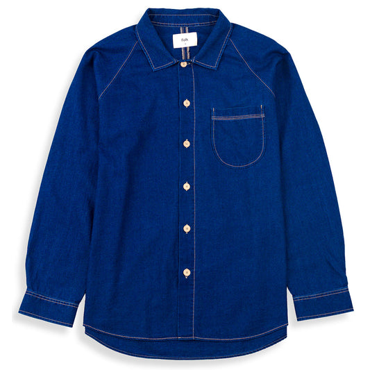 Folk Raglan Indigo Twill Denim Shirt