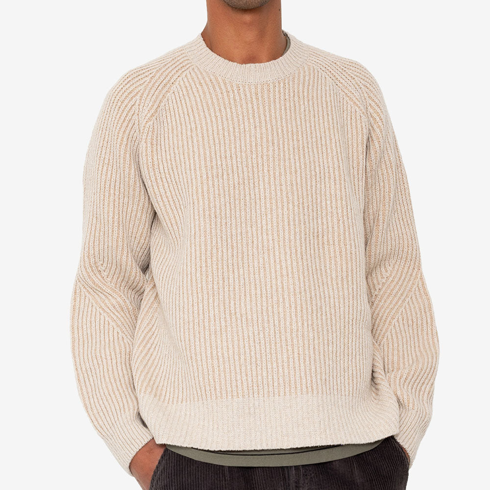Folk Plated Rib Crew Stone Ecru Knit