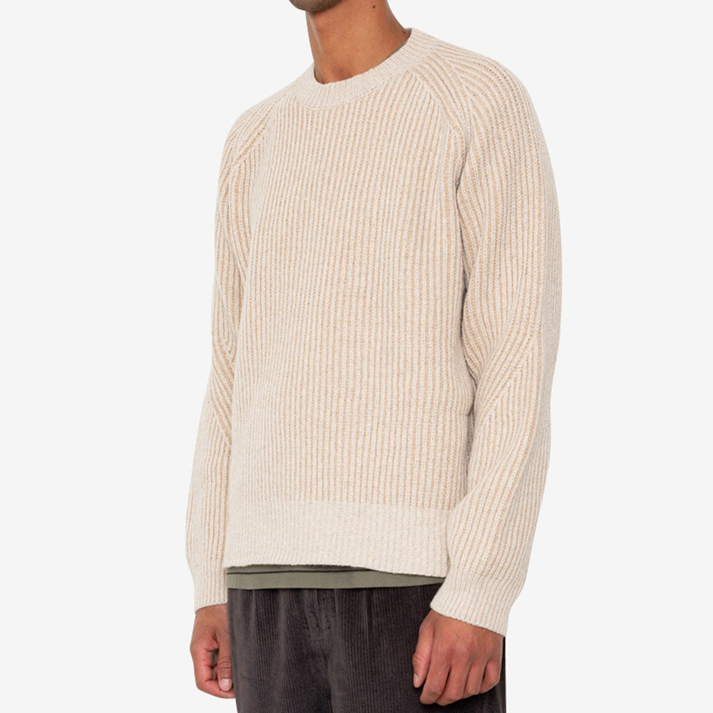 Folk Plated Rib Crew Stone Ecru Knit