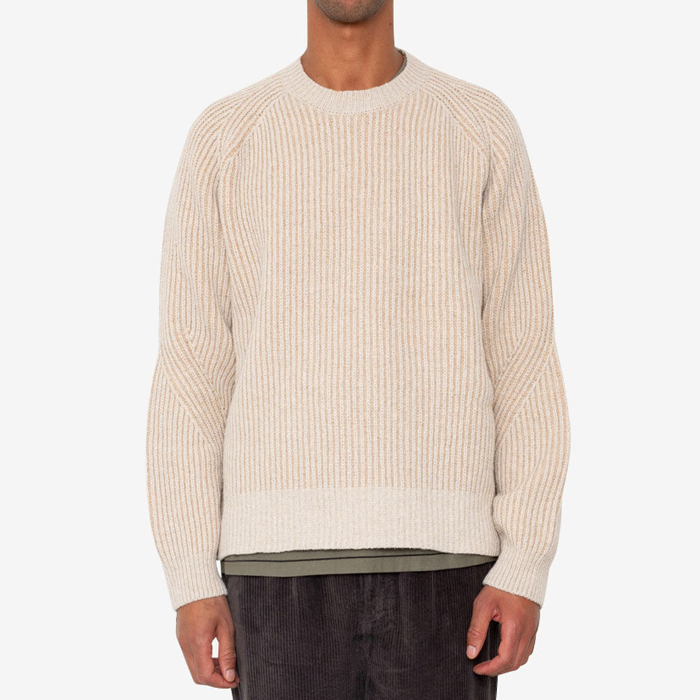 Folk Plated Rib Crew Stone Ecru Knit