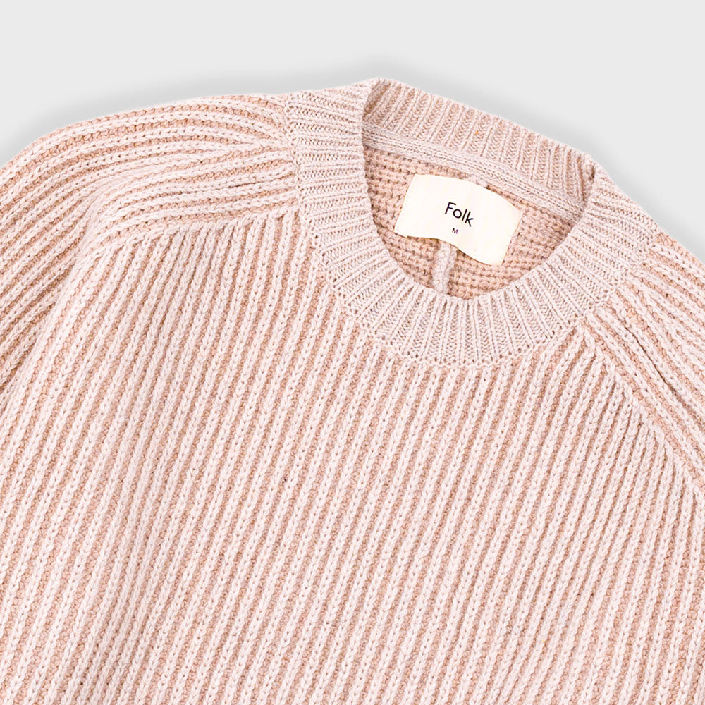Folk Plated Rib Crew Stone Ecru Knit