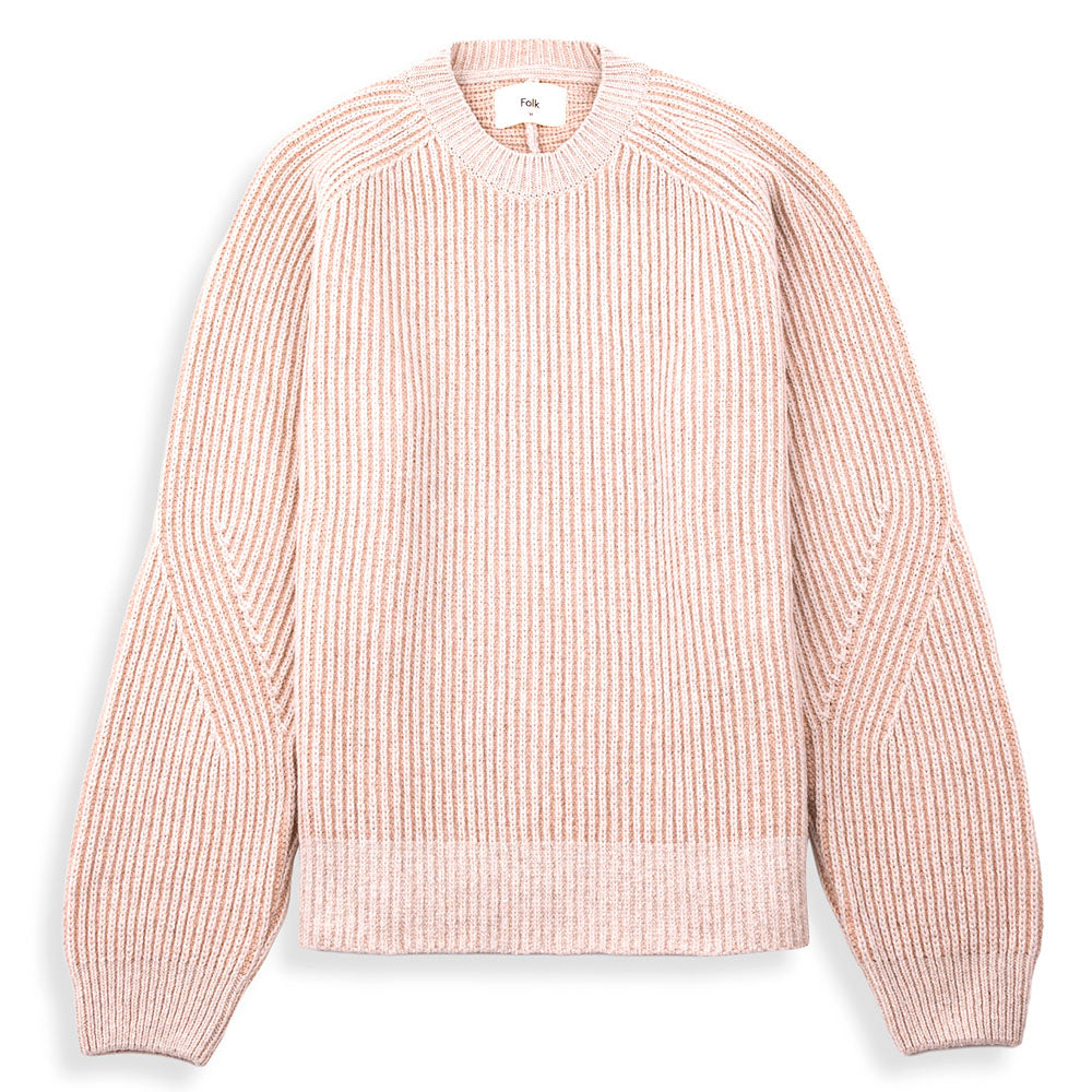Folk Plated Rib Crew Stone Ecru Knit