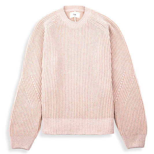 Folk Plated Rib Crew Stone Ecru Knit