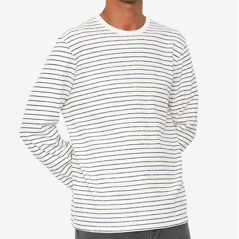 Folk Long Sleeve Textured Stripe Ecru Tee