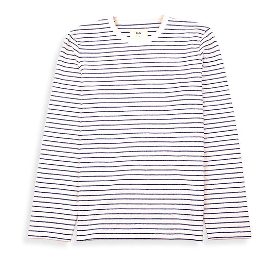 Folk Long Sleeve Textured Stripe Ecru Tee