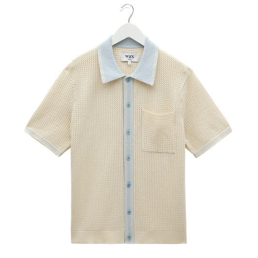 Wax London Belle Tipped Pointelle SS Pale Blue Shirt