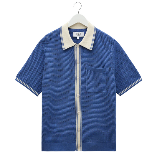 Wax London Belle Tipped Pointelle SS Blue Shirt