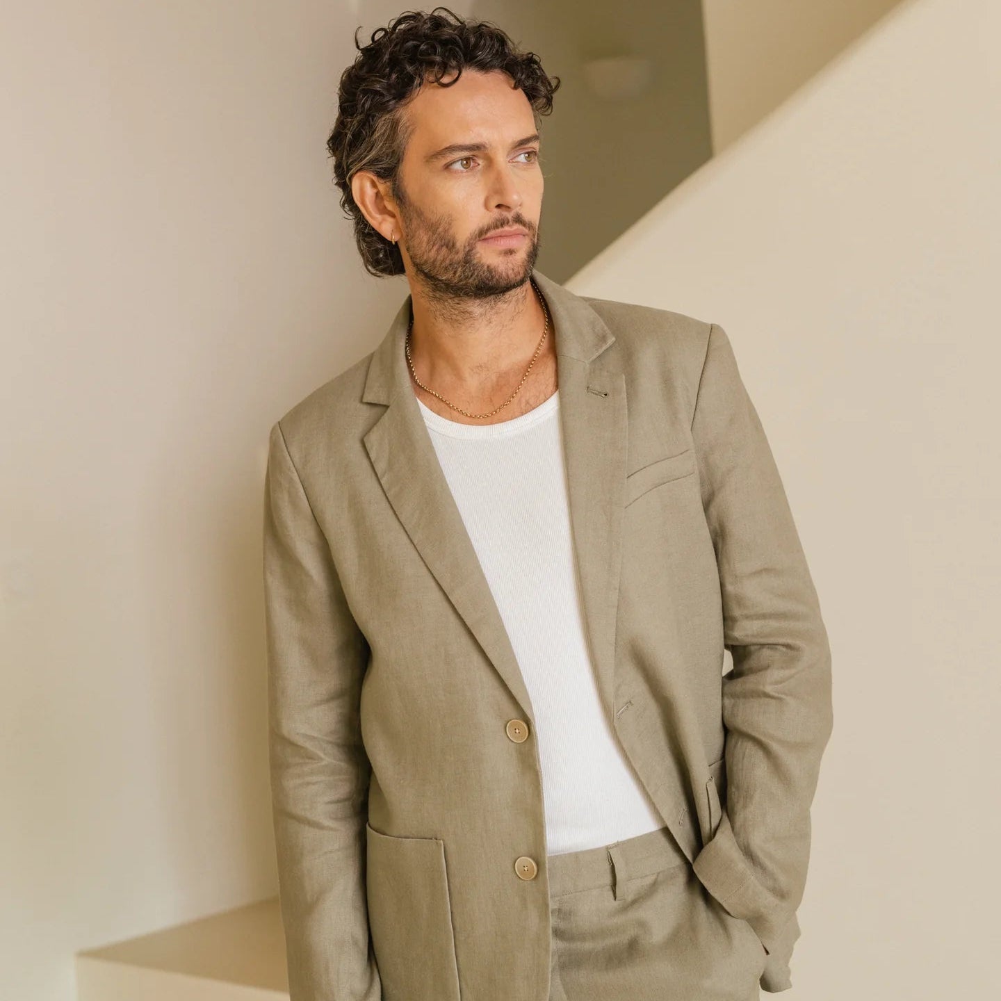 Wax London Fintry Linen Khaki Blazer