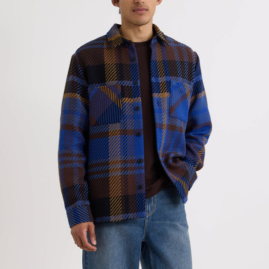 Wax London Whiting Bold Check Blue Brown Overshirt