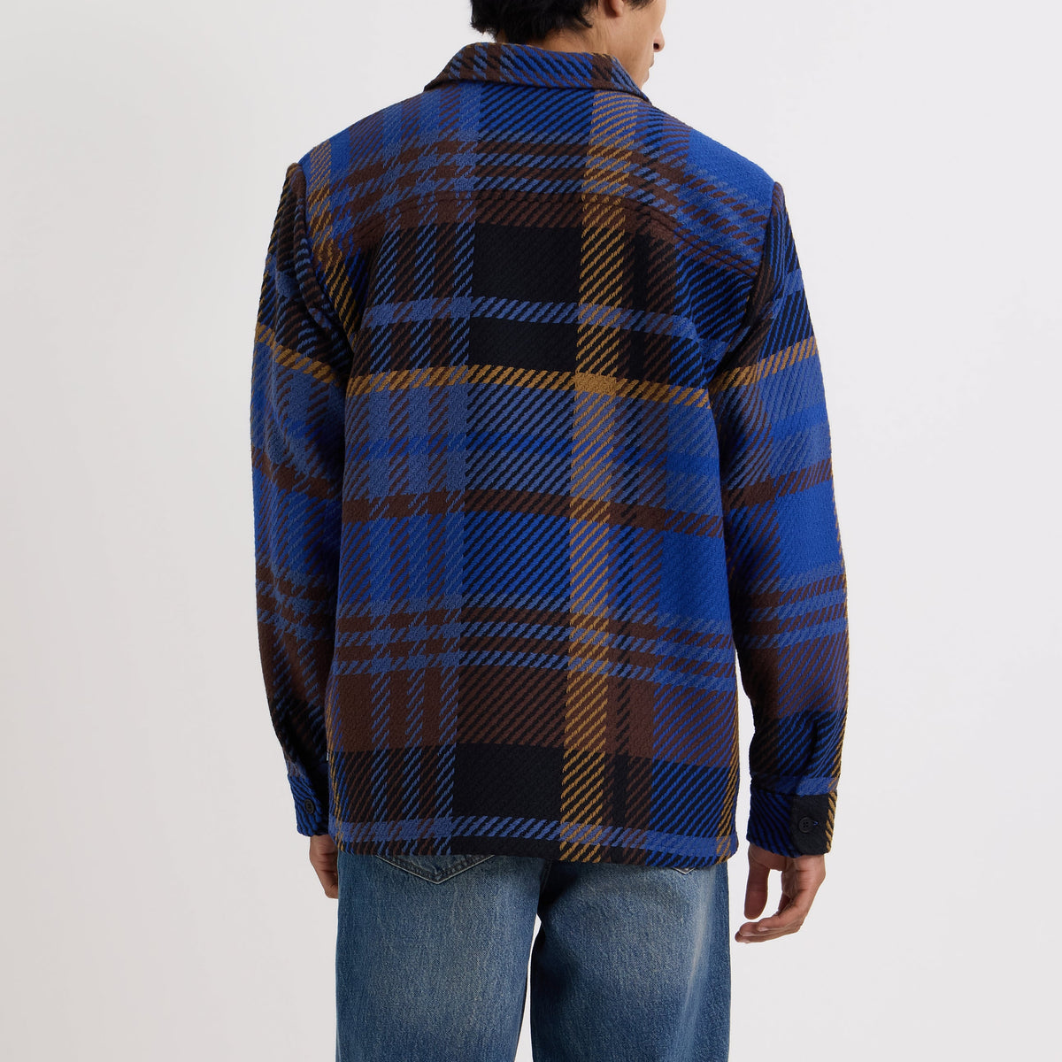 Wax London Whiting Bold Check Blue Brown Overshirt