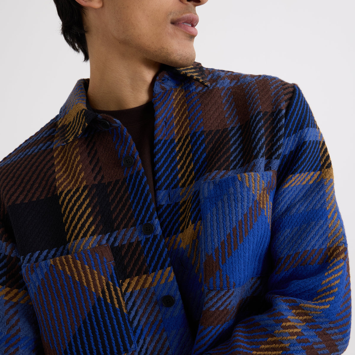 Wax London Whiting Bold Check Blue Brown Overshirt